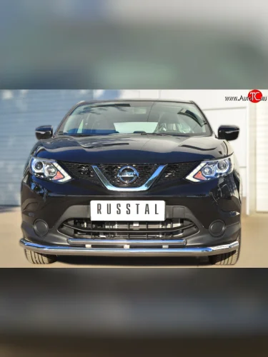 Защита переднего бампера (2 трубыØ63 и 42 мм, нержавейка) SLITKOFF Nissan Qashqai  2 (2013-2019) J11 дорестайлинг