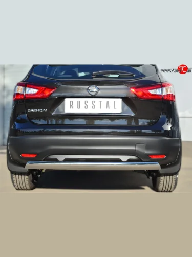 Защита заднего бампера (Ø75x42 мм, нержавейка) Russtal Nissan Qashqai 2 J11 дорестайлинг (2013-2019)