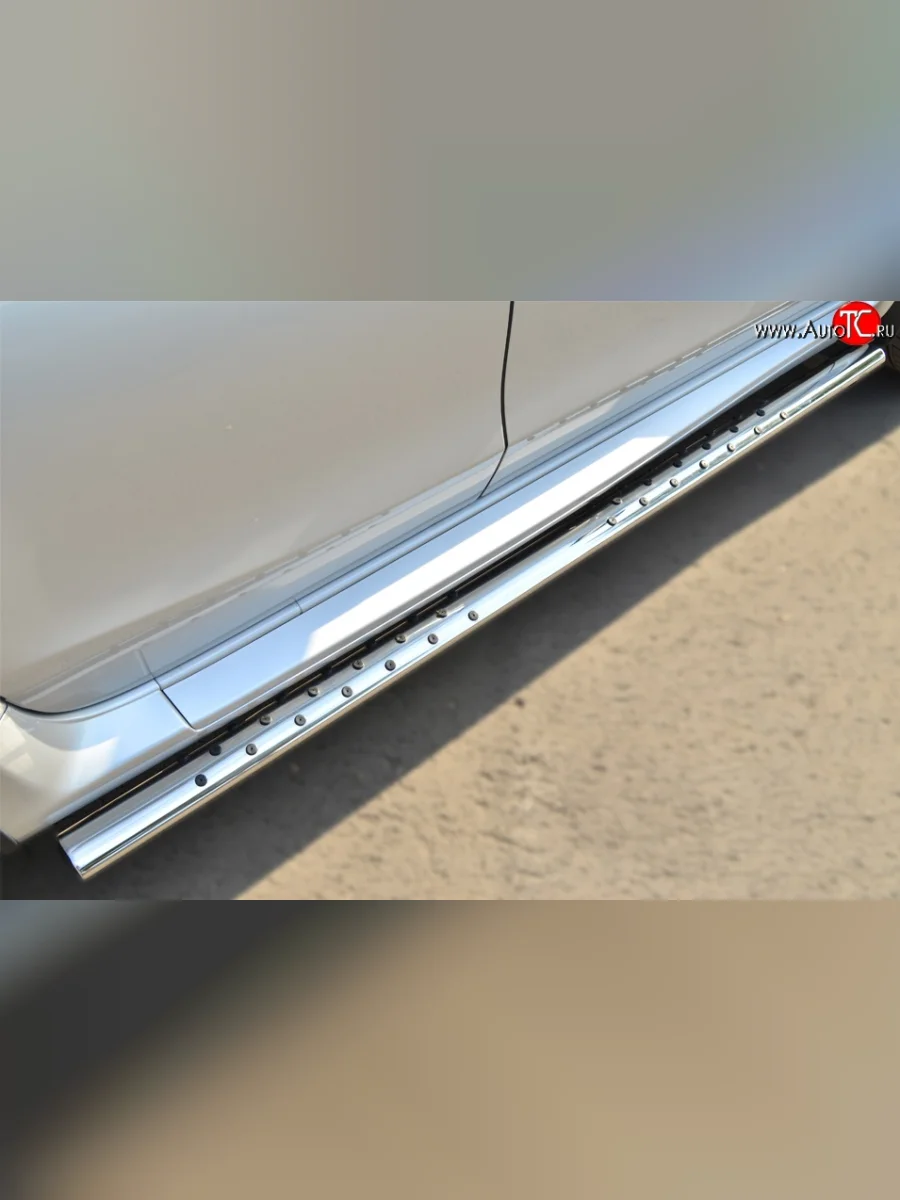 Защита порогов с круглыми вставками для ног из овальной трубы диаметром 75x42 мм Russtal Nissan Terrano D10 рестайлинг (2016-2022)  в Керчи Республика Крым