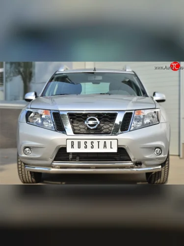 Защита переднего бампера (2 трубыØ63 и 42 мм, нержавейка) SLITKOFF Nissan Terrano  D10 (2013-2022) дорестайлинг, рестайлинг