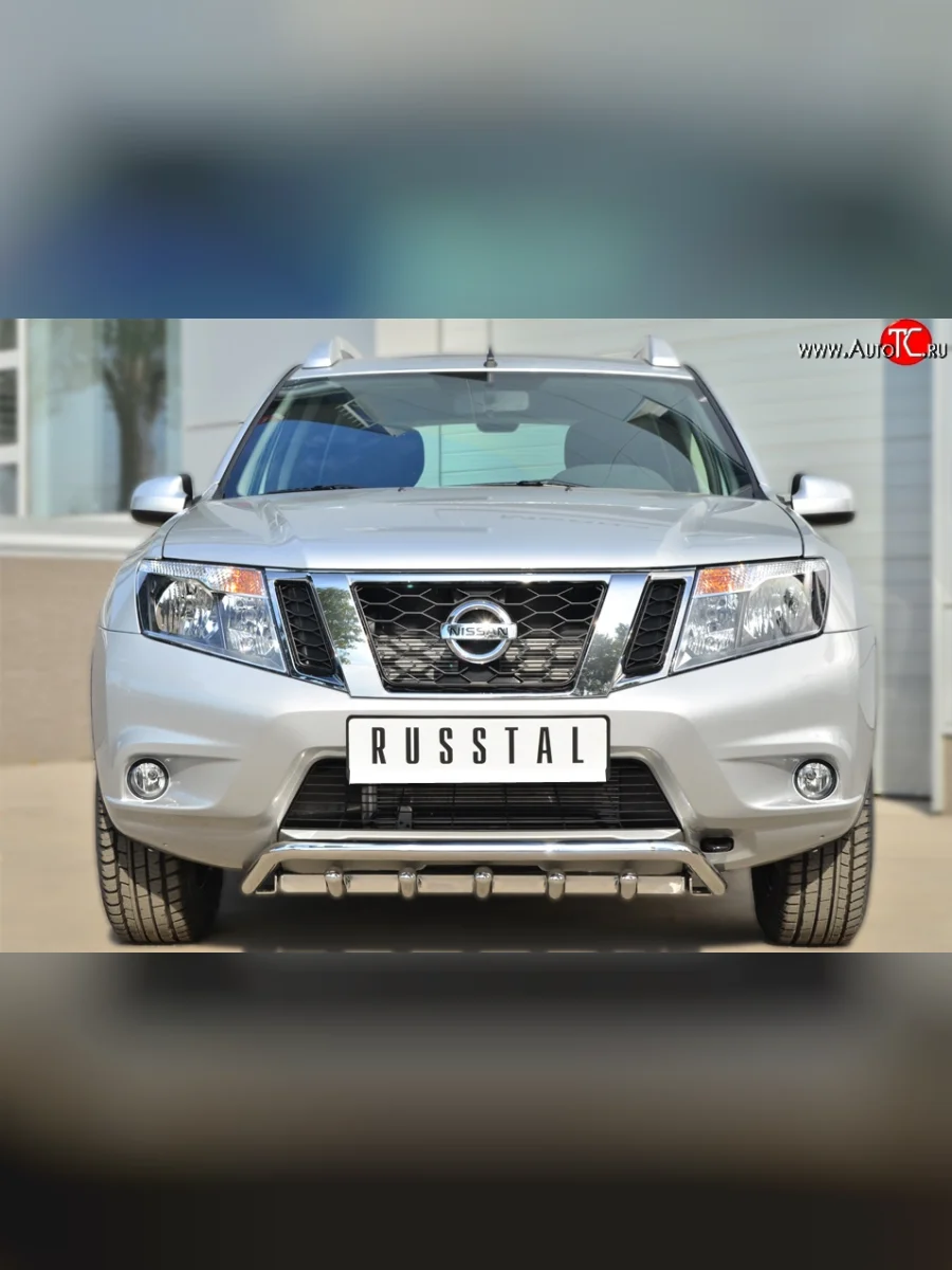 Одинарная защита переднего бампера из трубы диаметром 42 мм с зубьями SLITKOFF Nissan Teana 3 L33 дорестайлинг (2014-2020)  в Воронеже Воронежской области