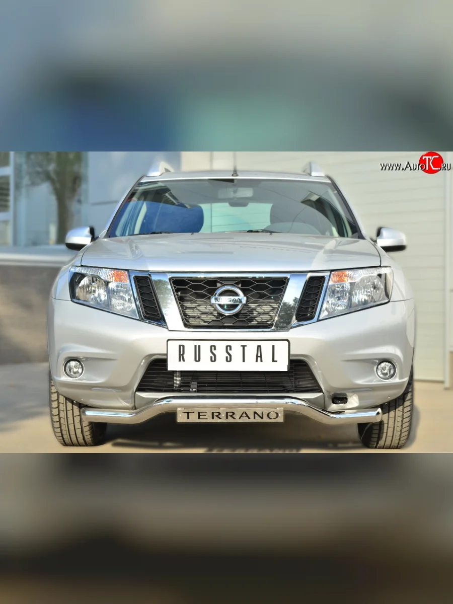 Защита переднего бампера (Ø63 мм волна с надписью, нержавейка) SLITKOFF  Nissan Terrano (2013-2022) D10  в Самаре Самарской области