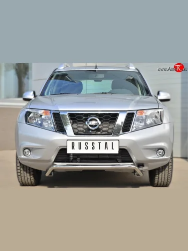 Защита переднего бампера (Ø42 мм волна, нержавейка) SLITKOFF Nissan Terrano  D10 (2013-2022) дорестайлинг, рестайлинг