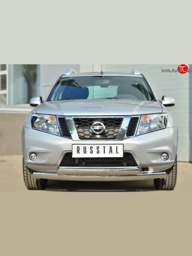 Защита переднего бампера (2 трубыØ75х42 мм, нержавейка) Russtal Nissan Terrano D10 рестайлинг (2016-2022)