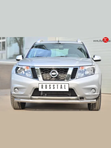 Одинарная защита переднего бампера диаметром 63 мм SLITKOFF Nissan Terrano  D10 (2013-2022) дорестайлинг, рестайлинг