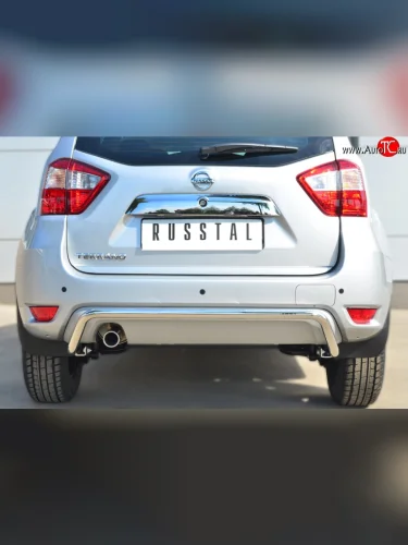 Защита заднего бампера (Ø42 мм волна, нержавейка) SLITKOFF Nissan Terrano  D10 (2013-2022) дорестайлинг, рестайлинг