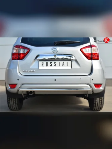 Одинарная защита заднего бампера из трубы диаметром 42 мм SLITKOFF Nissan Terrano  D10 (2013-2022) дорестайлинг, рестайлинг