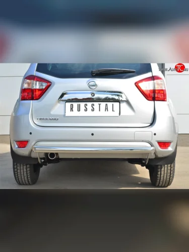 Одинарная защита заднего бампера из трубы диаметром 63 мм SLITKOFF Nissan Terrano  D10 (2013-2022) дорестайлинг, рестайлинг