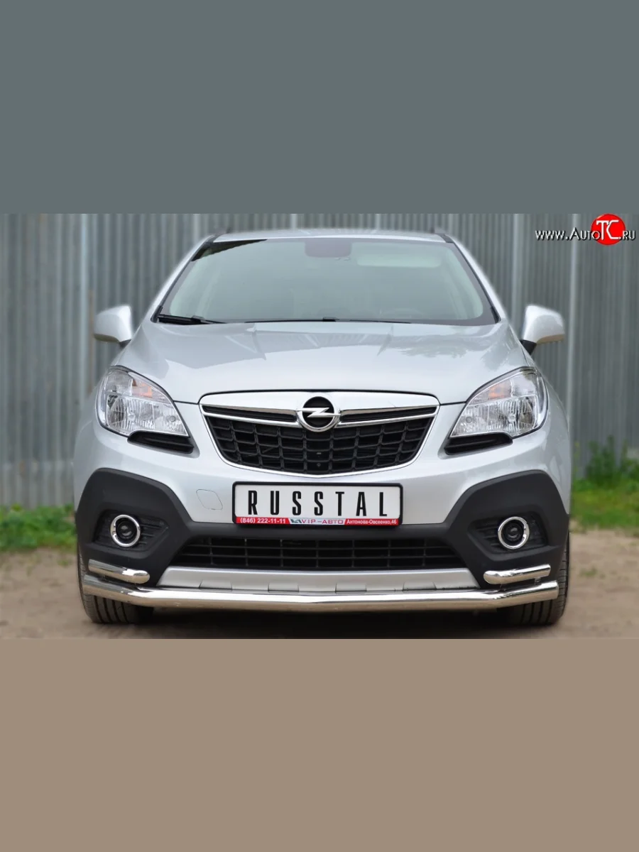 Защита переднего бампера (2 трубыØ63 и 42 мм, нержавейка) SLITKOFF Opel Mokka  дорестайлинг (2012-2016)  в Керчи Республика Крым