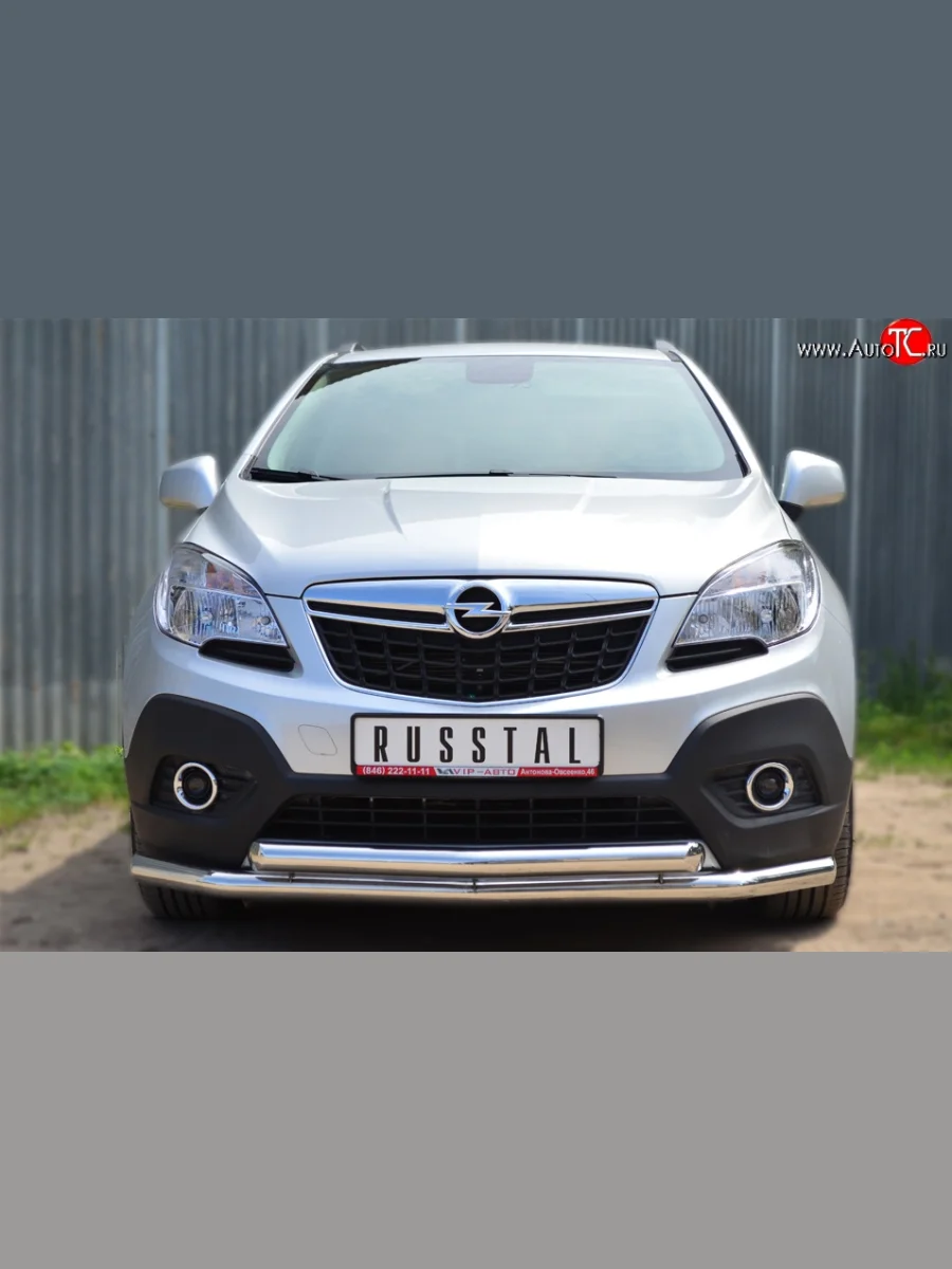 Защита переднего бампера (2 трубыØ63 мм, нержавейка) SLITKOFF Opel Mokka  дорестайлинг (2012-2016)  в Керчи Республика Крым