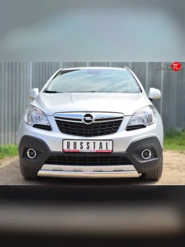 Защита переднего бампера (Ø75х42 мм, нержавейка) Russtal Opel Mokka  дорестайлинг (2012-2016)