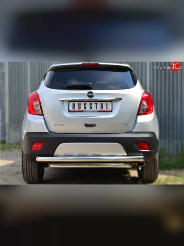 Защита заднего бампера (2 трубы Ø63 мм, нержавейка) SLITKOFF Opel Mokka (2012-2016)  дорестайлинг