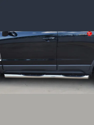 Защита порогов с пластиковыми вставками для ног из круглой трубы диаметром 76 мм Russtal Opel Antara рестайлинг (2010-2015)