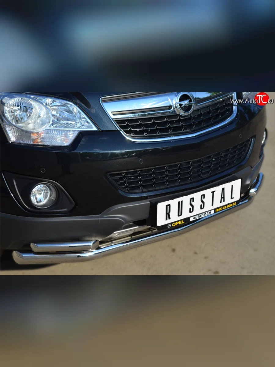 Защита переднего бампера (2 трубыØ63 и 42 мм, с уголками, нержавейка) SLITKOFF Opel Antara рестайлинг (2010-2015)  с доставкой в г. Керчь