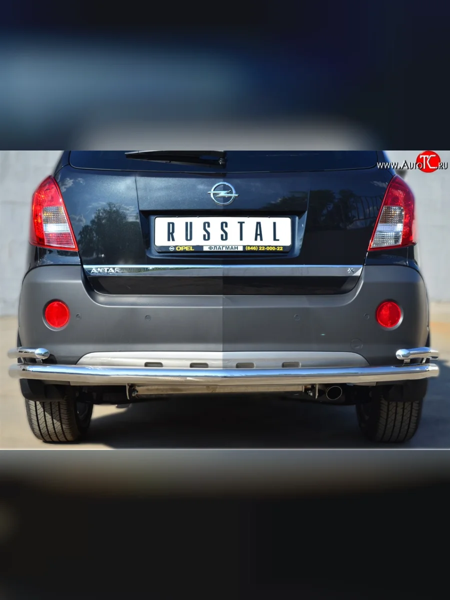 Защита заднего бампера (2 трубы Ø63 и 42 мм с уголками, нержавейка) SLITKOFF Opel Antara рестайлинг (2010-2015)  с доставкой в г. Керчь