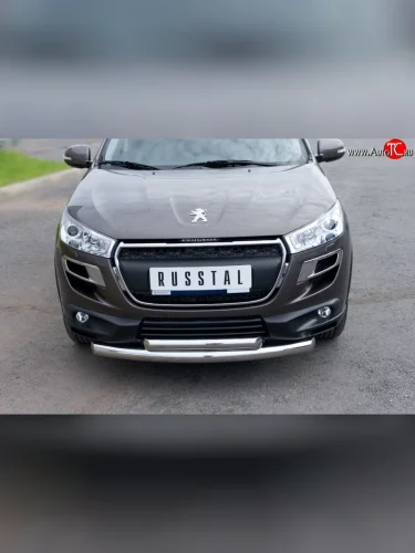 Защита переднего бампера (2 трубыØ76 и 63 мм, нержавейка) SLITKOFF Peugeot 4008 (2012-2017)