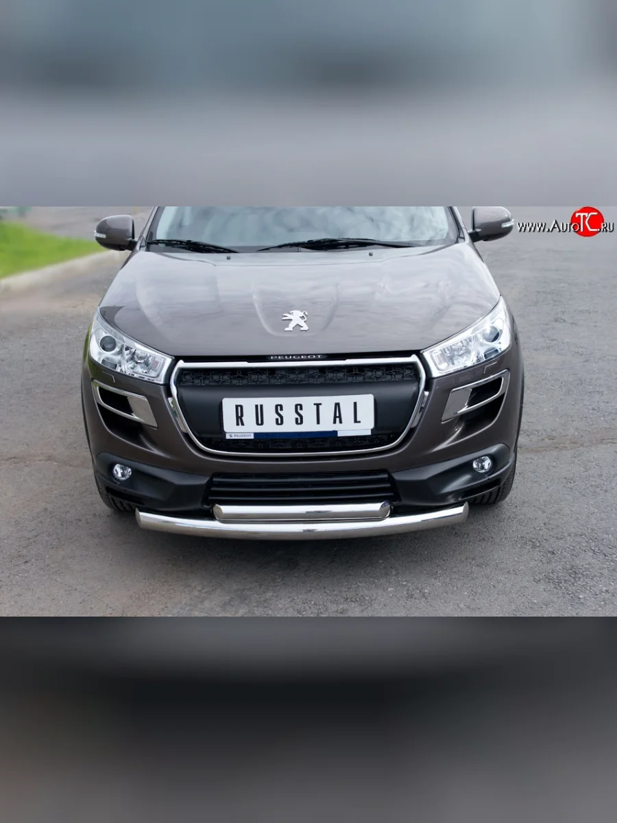 Защита переднего бампера (2 трубыØ76 и 63 мм, нержавейка) SLITKOFF  Peugeot 4008 (2012-2017)  в Самаре Самарской области