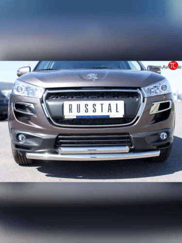 Защита переднего бампера (2 трубыØ63 мм, нержавейка) SLITKOFF Peugeot 4008 (2012-2017)