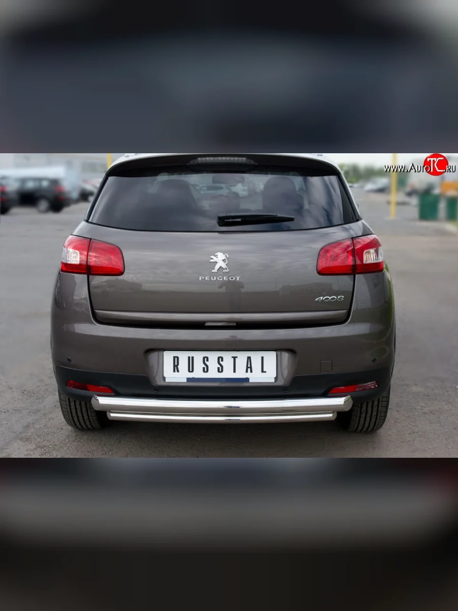 Защита заднего бампера (Ø76 и 42 мм, нержавейка) SLITKOFF Peugeot 4008 (2012-2017) (с короткой нижней трубой)  в Самаре Самарской области