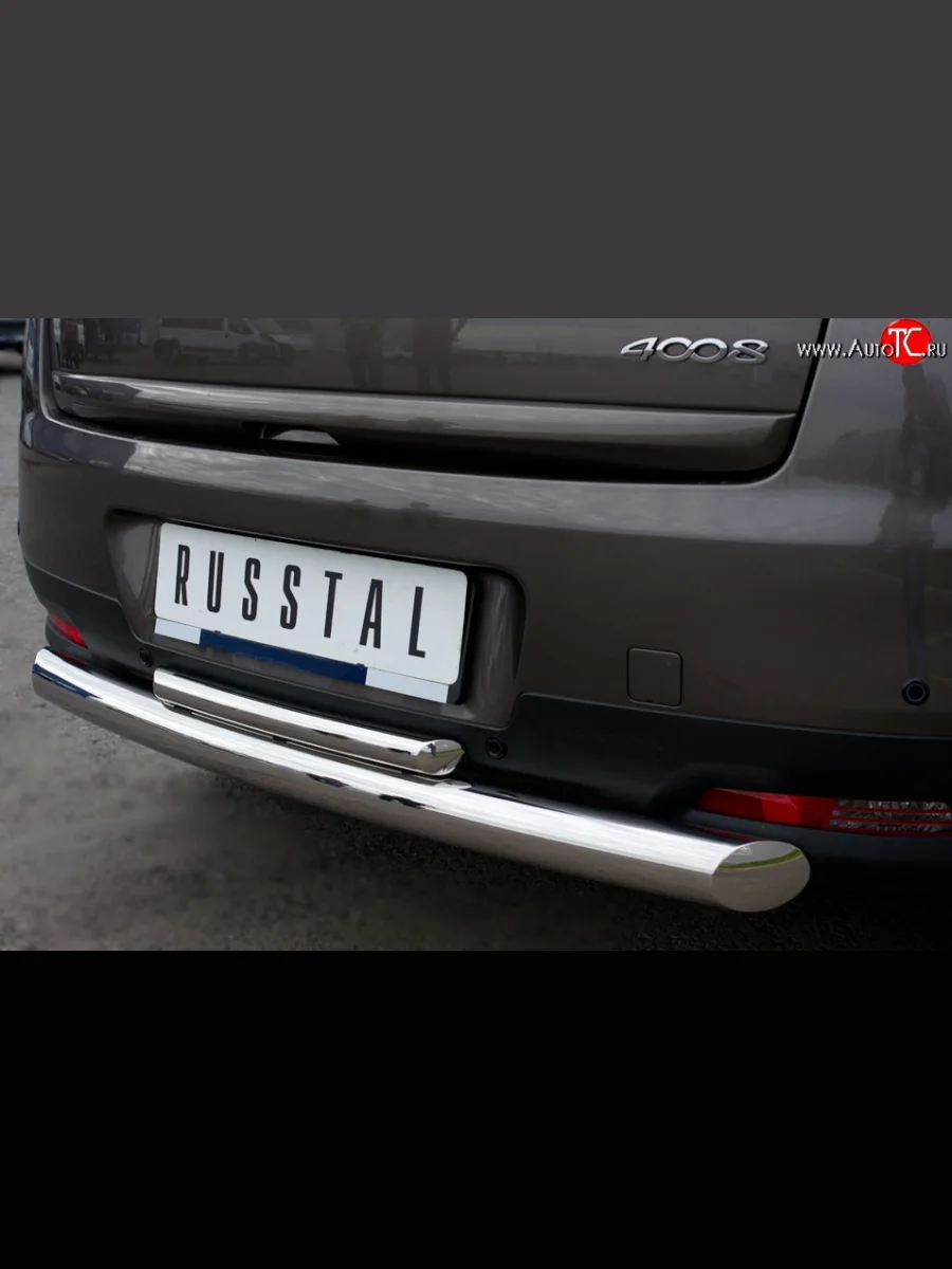Защита заднего бампера (Ø76 и 42 мм, нержавейка) SLITKOFF Peugeot 4008 (2012-2017) (с короткой верхней трубой)  в Керчи Республика Крым