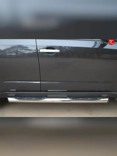 Защита порогов с пластиковыми вставками для ног из круглой трубы диаметром 76 мм Russtal Subaru Forester SH (2008-2013)