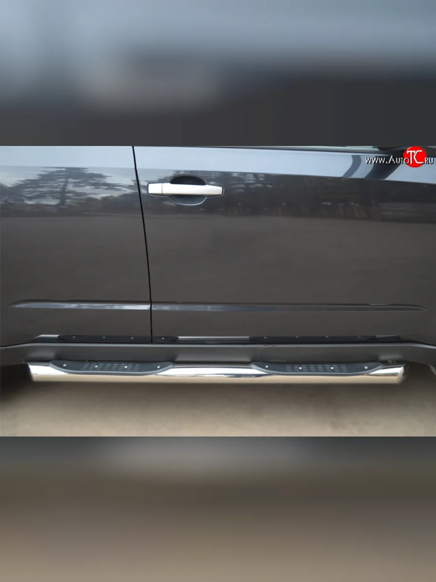 Защита порогов с пластиковыми вставками для ног из круглой трубы диаметром 76 мм Russtal Subaru Forester SH (2008-2013) (Защита порогов с со скосами на торцах (вариант 1))  в Керчи Республика Крым