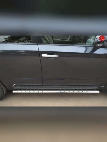 Защита порогов с круглыми вставками для ног из овальной трубы диаметром 75x42 мм Russtal Subaru Forester SH (2008-2013)