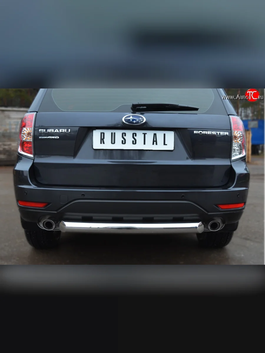 Одинарная защита заднего бампера из трубы диаметром 76 мм SLITKOFF Subaru Forester SH (2008-2013)  в Самаре Самарской области