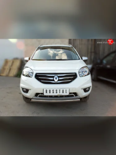 Защита переднего бампера (Ø75х42 мм, нержавейка) Russtal Renault Koleos 1 Phase 2 (2011-2013)