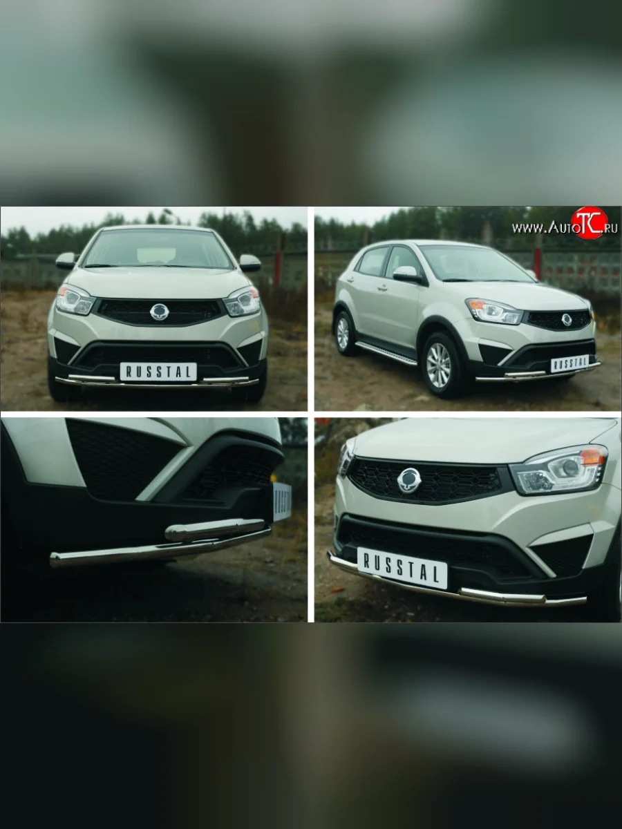 Защита переднего бампера (2 трубыØ42 мм, нержавейка) SLITKOFF SSANGYONG Actyon рестайлинг (2013-2021)  с доставкой в г. Керчь