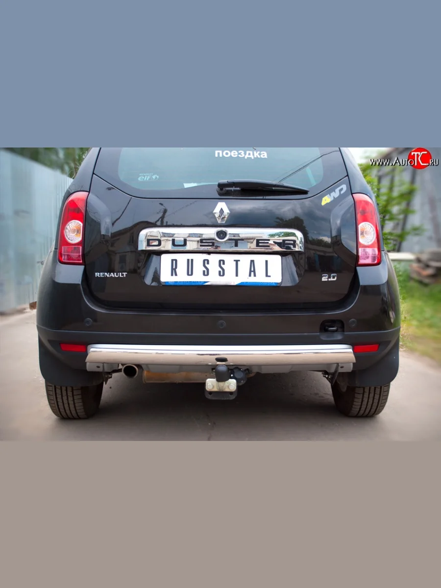 Защита заднего бампера (Ø75х42 мм, нержавейка, 4х4) Russtal Renault Duster HS дорестайлинг (2010-2015)  в Самаре Самарской области