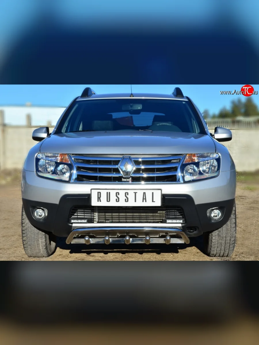 Одинарная защита переднего бампера из трубы диаметром 42 мм с зубьями (4x4) SLITKOFF  Renault Duster (2010-2015) HS  в Самаре Самарской области