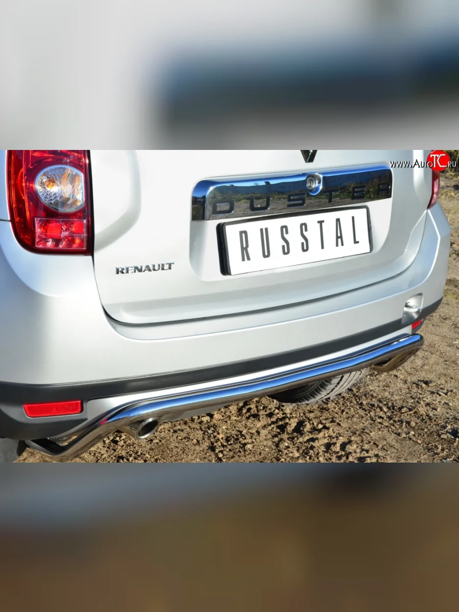 Защита заднего бампера (Ø42 мм волна короткая, нержавейка) SLITKOFF  Renault Duster (2010-2015) HS  с доставкой в г. Керчь
