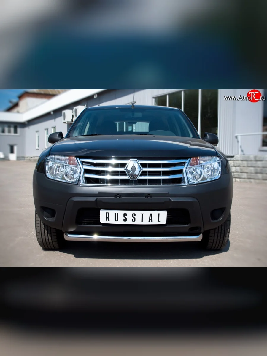 Одинарная укороченная защита переднего бампера диаметром 63 мм (4x2) SLITKOFF Renault Duster HS дорестайлинг (2010-2015)  в Перми Пермском крае