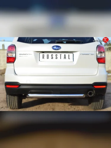 Одинарная защита заднего бампера из трубы диаметром 63 мм SLITKOFF Subaru Forester  SJ (2012-2016) дорестайлинг