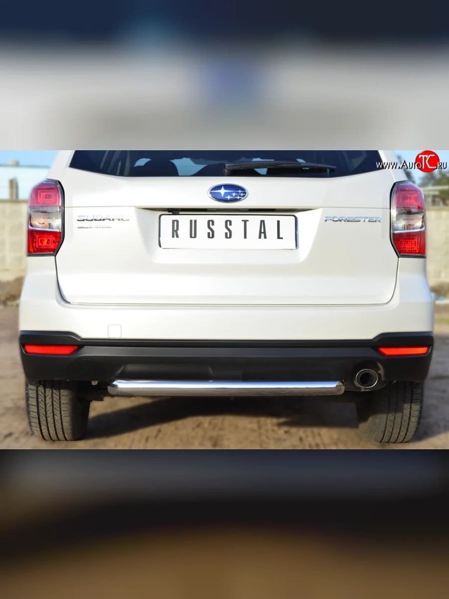 Одинарная защита заднего бампера из трубы диаметром 63 мм SLITKOFF Subaru Forester SJ дорестайлинг (2012-2016)  в Керчи Республика Крым