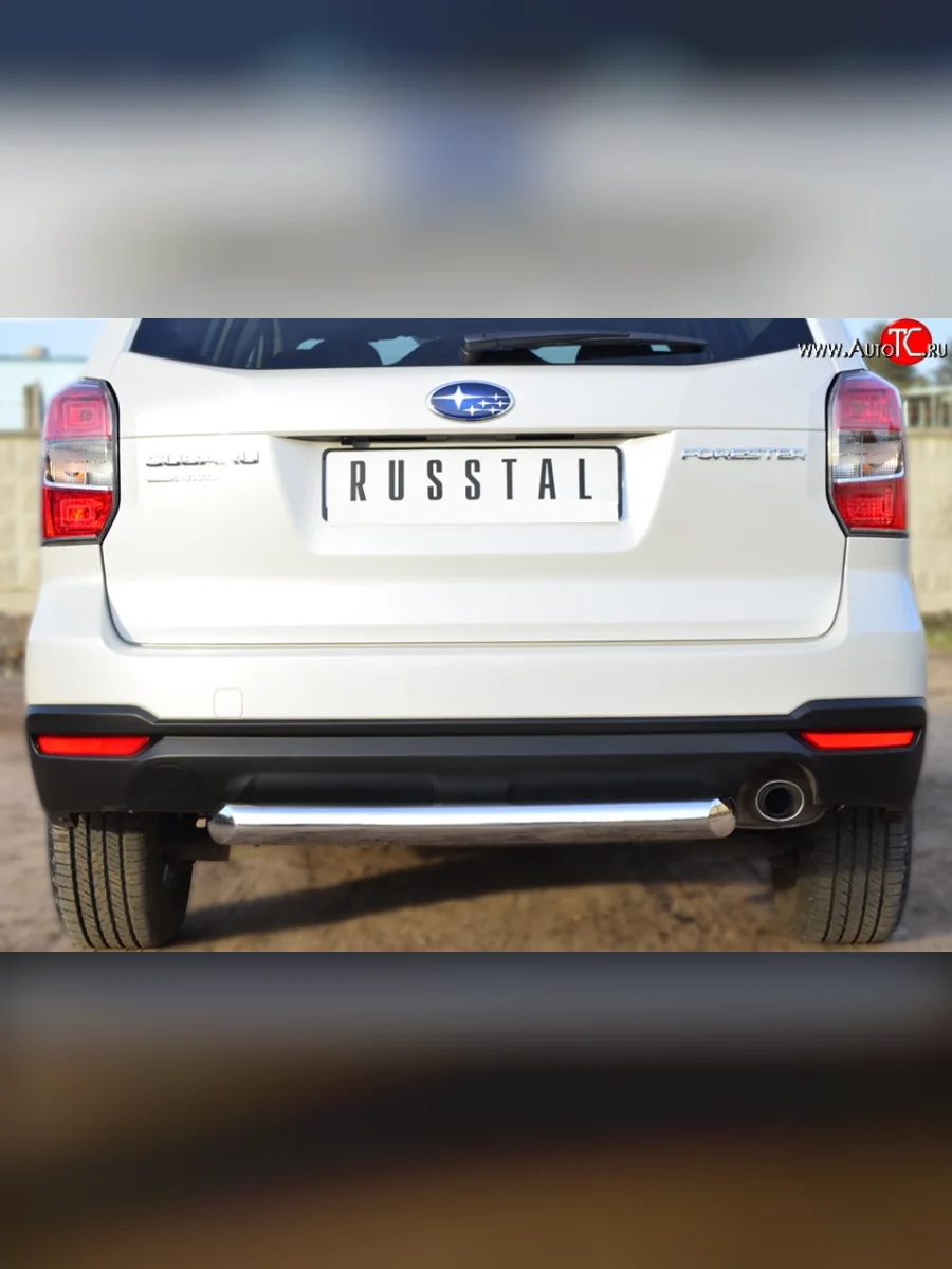 Одинарная защита заднего бампера из трубы диаметром 76 мм SLITKOFF Subaru Forester SJ дорестайлинг (2012-2016)  в Перми Пермском крае