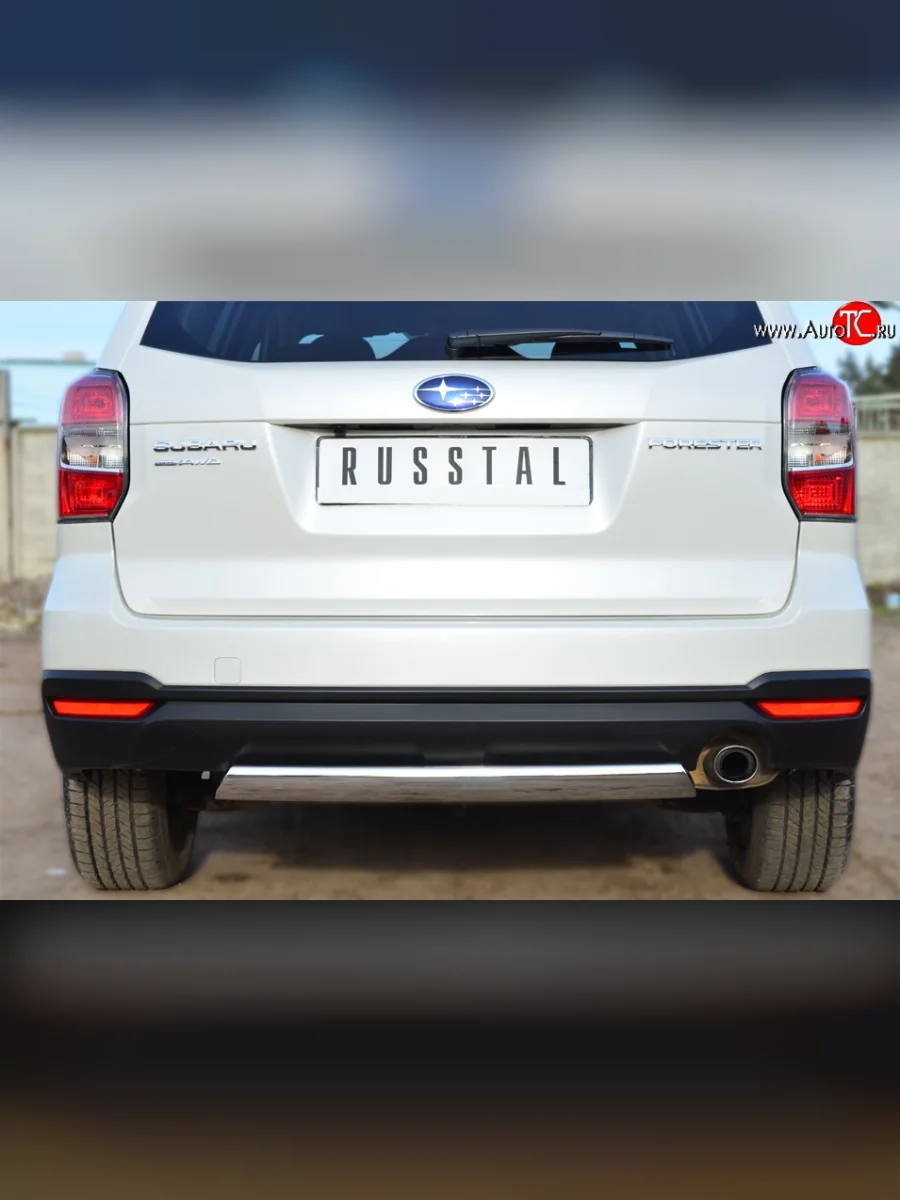 Защита заднего бампера (Ø75x42 мм, нержавейка) Russtal Subaru Forester SJ дорестайлинг (2012-2016)  в Керчи Республика Крым