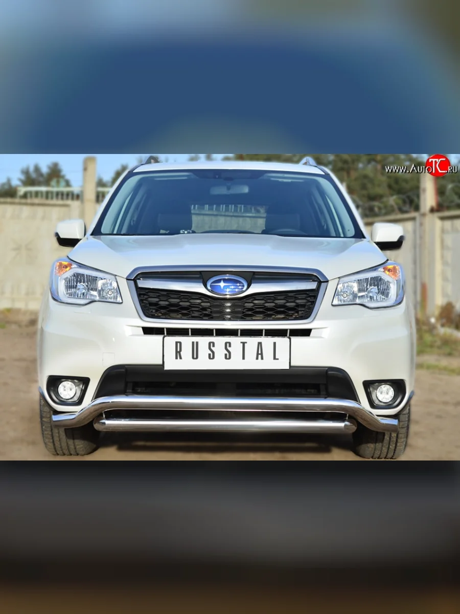 Защита переднего бампера (2 трубыØ63 мм, волна, нержавейка) SLITKOFF Subaru Forester SJ дорестайлинг (2012-2016)  в Самаре Самарской области