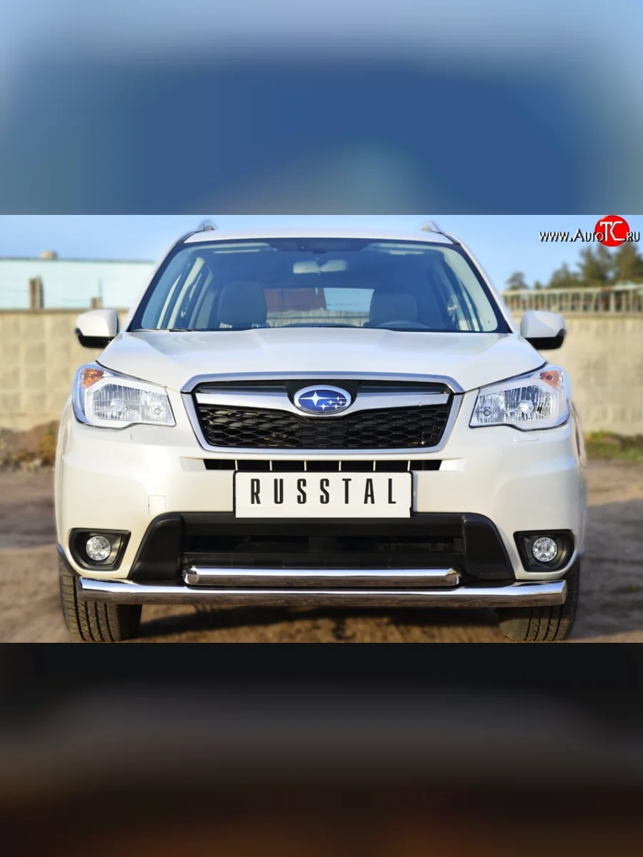 Защита переднего бампера (2 трубыØ76 и 63 мм, нержавейка) SLITKOFF Subaru Forester SJ дорестайлинг (2012-2016)  в Керчи Республика Крым