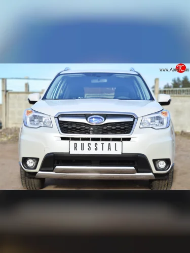 Двойная защита переднего бампера из овальных труб диаметрами по 75x42 мм Russtal Subaru Forester SJ дорестайлинг (2012-2016)