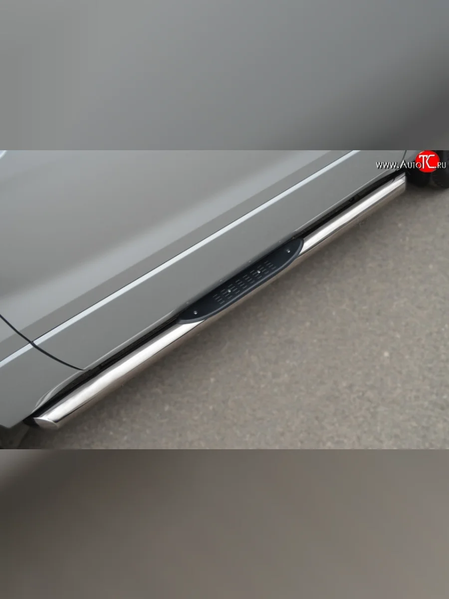 Защита порогов с пластиковыми вставками для ног из круглой трубы диаметром 76 мм (3 дв.) Russtal Suzuki Grand Vitara JT 3 двери 2-ой рестайлинг (2012-2016) (Защита порогов с со скосами на торцах (вариант 1))  в Самаре Самарской области