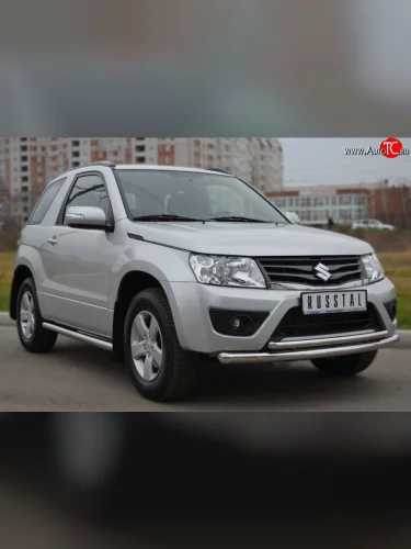 Защита переднего бампера (2 трубыØ63 и 42 мм, нержавейка) SLITKOFF Suzuki Grand Vitara  JT (2012-2016) 3 двери 2-ой рестайлинг