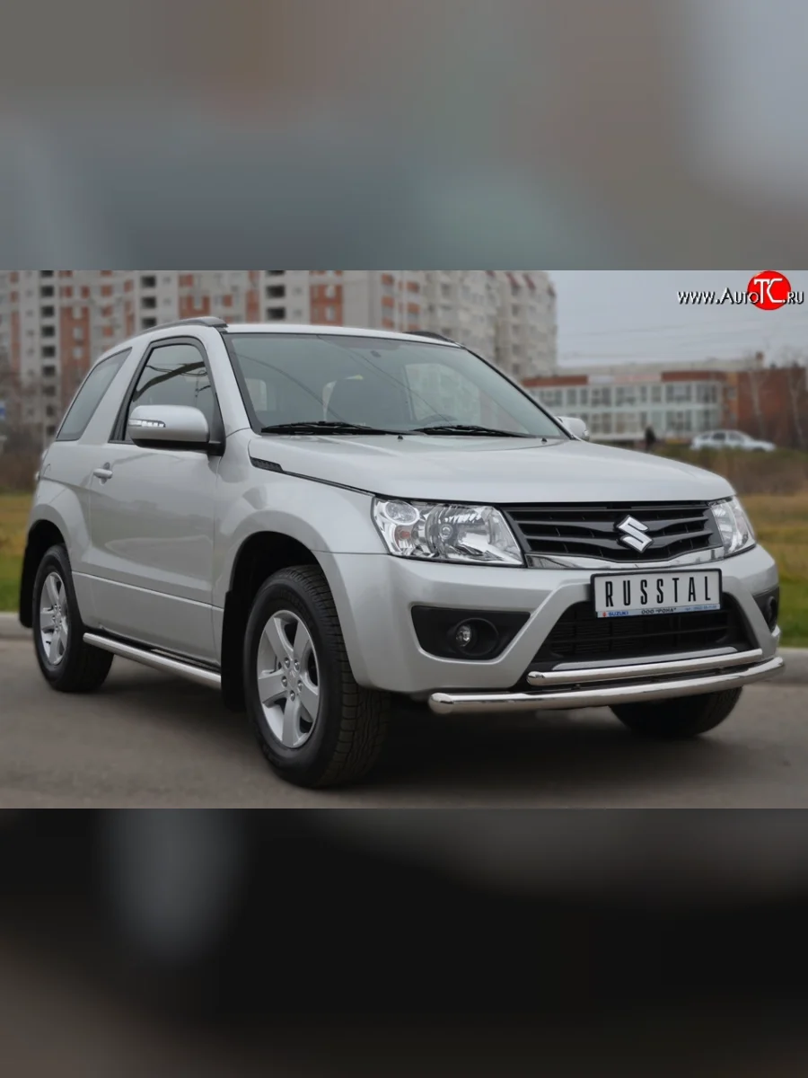 Защита переднего бампера (2 трубыØ63 и 42 мм, нержавейка) SLITKOFF Suzuki Grand Vitara JT 3 двери 2-ой рестайлинг (2012-2016)  в Керчи Республика Крым