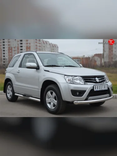 Одинарная защита переднего бампера диаметром 76 мм (3 дв.) SLITKOFF Suzuki Grand Vitara JT 3 двери 2-ой рестайлинг (2012-2016)