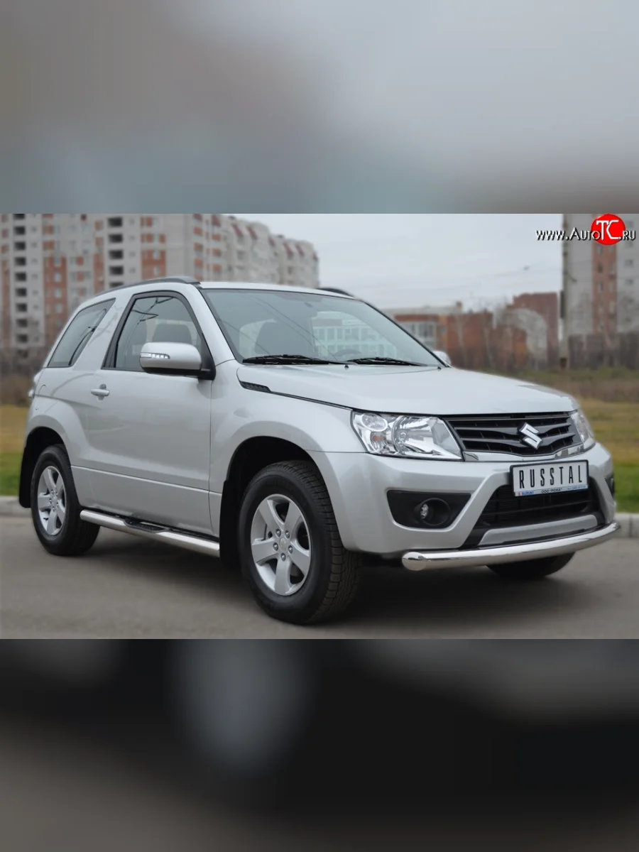 Одинарная защита переднего бампера диаметром 76 мм (3 дв.) SLITKOFF Suzuki Grand Vitara JT 3 двери 2-ой рестайлинг (2012-2016)  в Самаре Самарской области