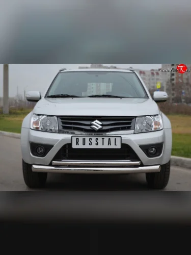 Защита переднего бампера (2 трубыØ76 и 42 мм, нержавейка) SLITKOFF Suzuki Grand Vitara  JT (2012-2016) 3 двери 2-ой рестайлинг