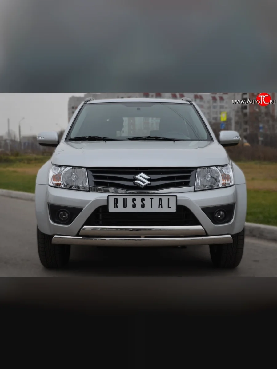 Защита переднего бампера (2 трубыØ75х42 мм, нержавейка) Russtal Suzuki Grand Vitara JT 3 двери 2-ой рестайлинг (2012-2016)  в Воронеже Воронежской области