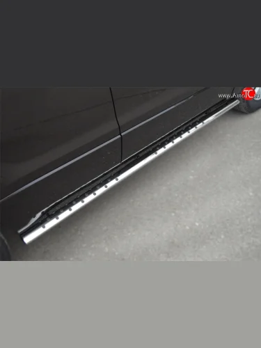 Защита порогов с круглыми вставками для ног из овальной трубы диаметром 75x42 мм (5 дв.) Russtal Suzuki Grand Vitara JT 5 дверей 2-ой рестайлинг (2012-2016)