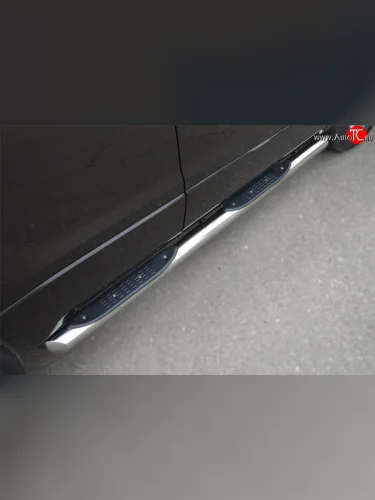 Защита порогов с пластиковыми вставками для ног из круглой трубы диаметром 76 мм (5 дв.) Russtal Suzuki Grand Vitara JT 5 дверей 2-ой рестайлинг (2012-2016)